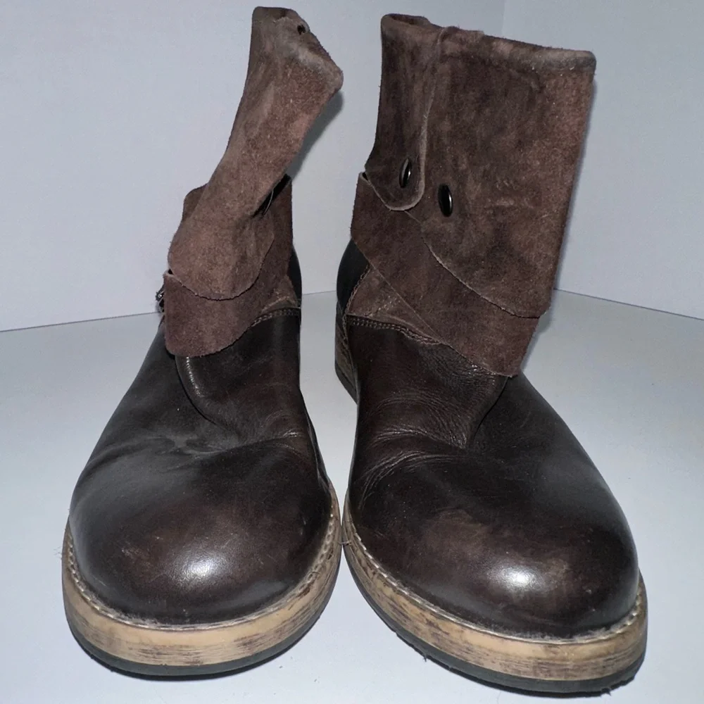 Clarks Volara Sky Boots 9 Brown Leather Suede Foldover Moto Ankle Boots Harness